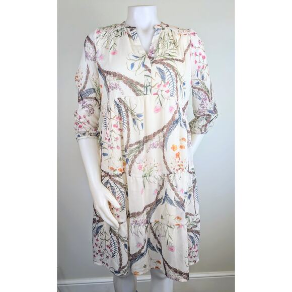 NEW Fairhope Babydoll Ruffled Sheer Boho Floral Dress 3/4 Sleeve Size Small - Picture 2 of 11